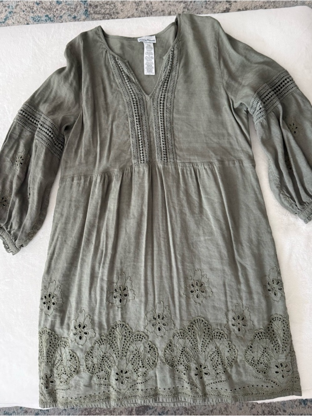 Tommy Bahama Olive Green Embroidered Boho Tunic Dress